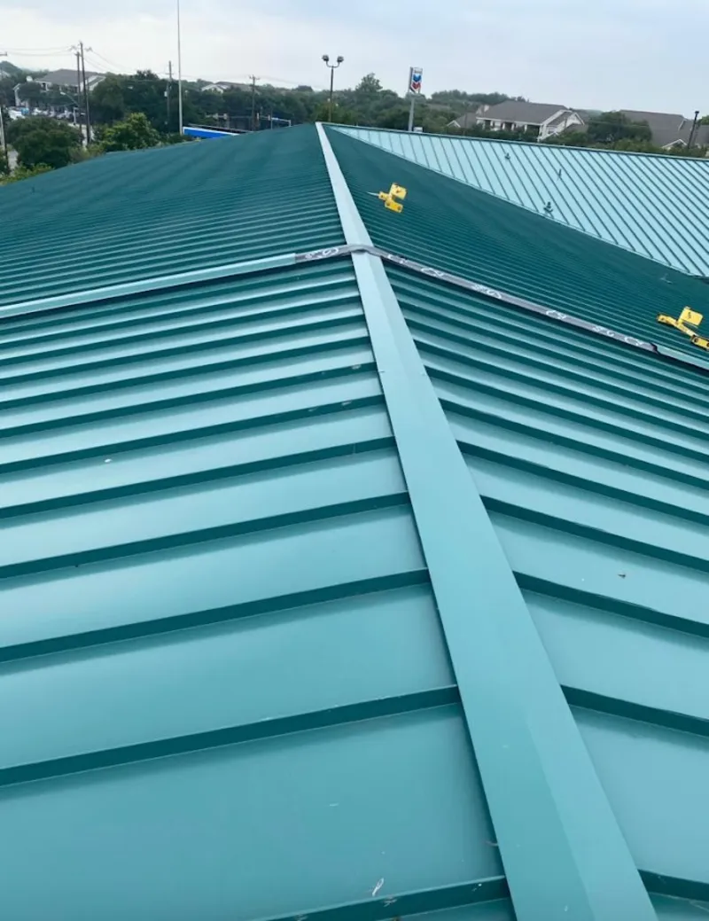 Green commercial metal roof ridge and valley for Metal Roof Repair in Manville